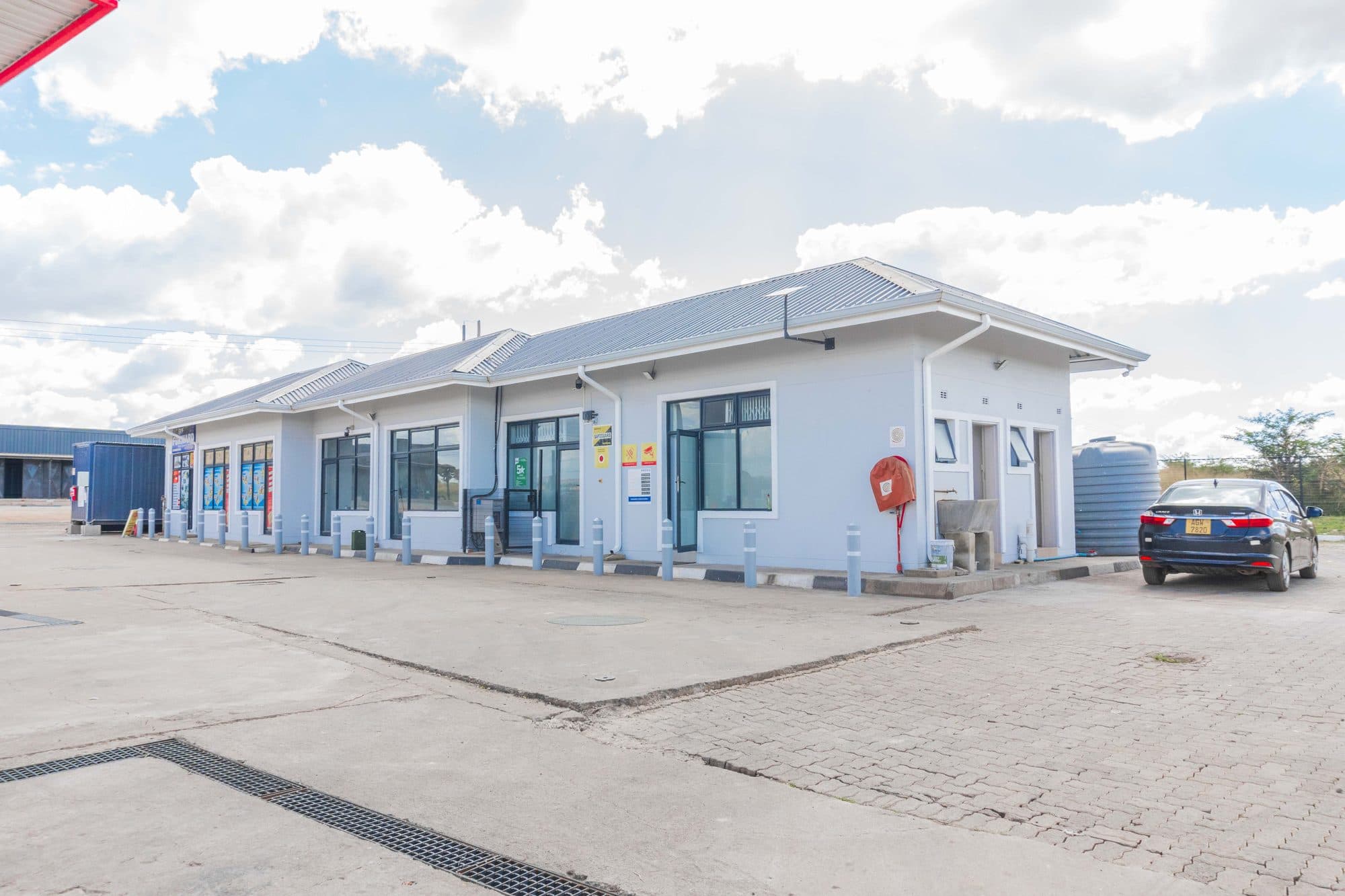Completed station building and forecourt