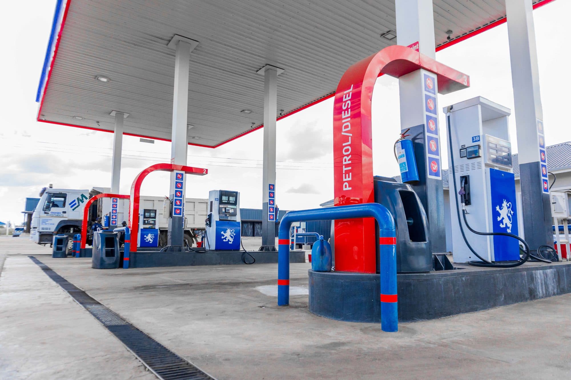 Pump island steelwork freshly painted