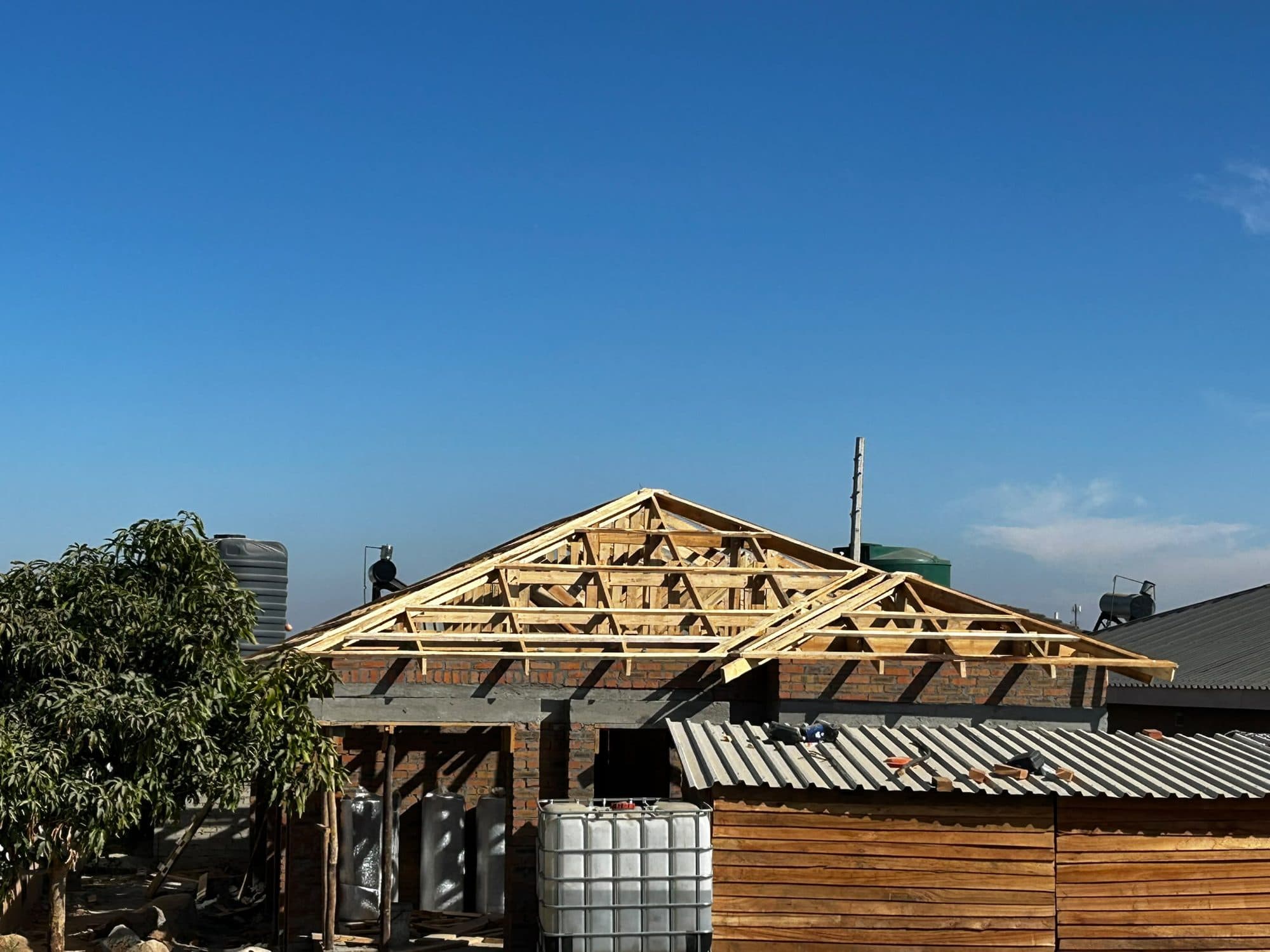 Before: roof trusses exposed