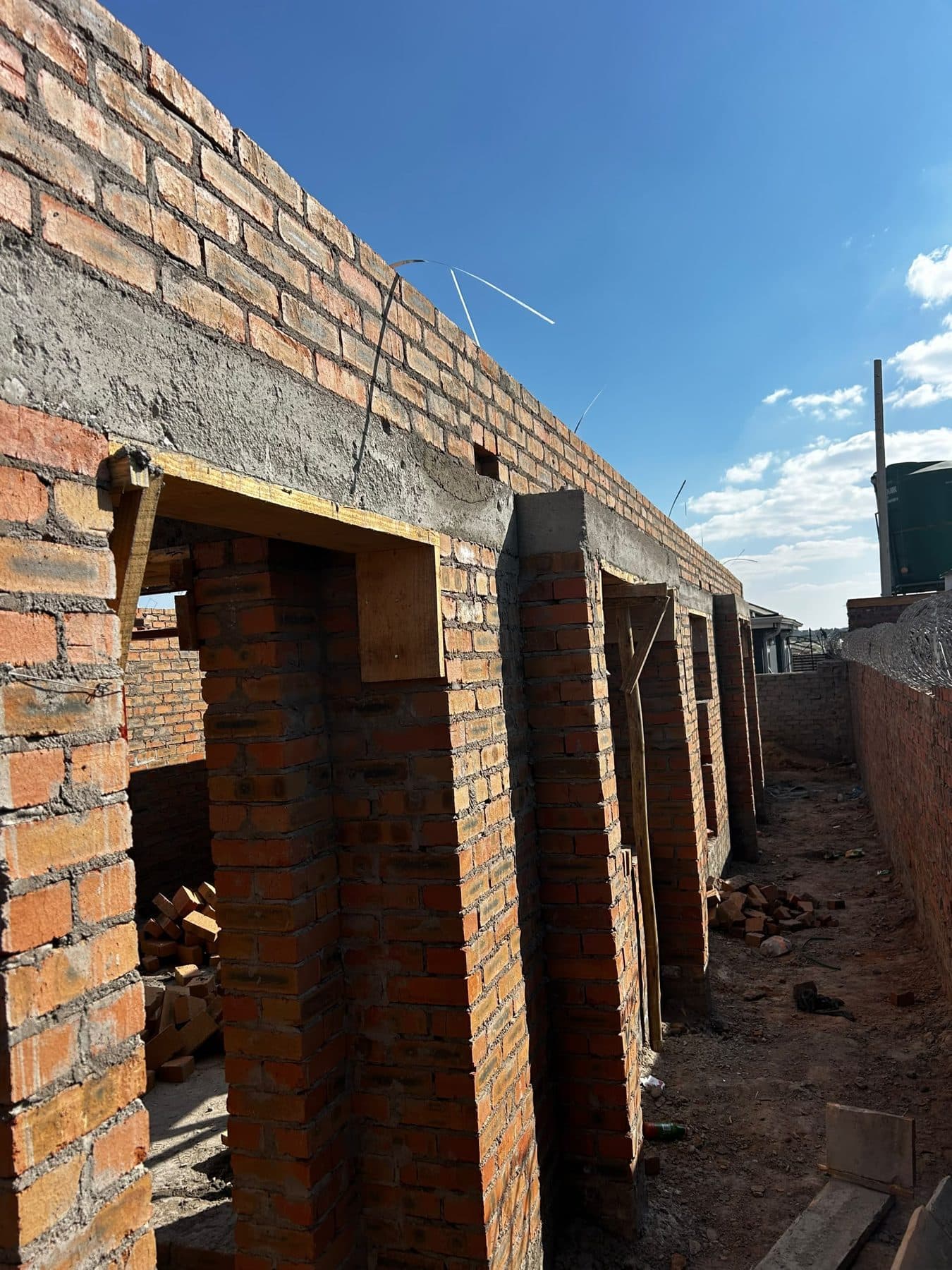 Face-brick walls under construction